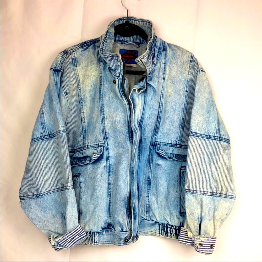 Horizon Denim Jeans Jacket Striped Cuff Detail Men’s Large  (Item #227)